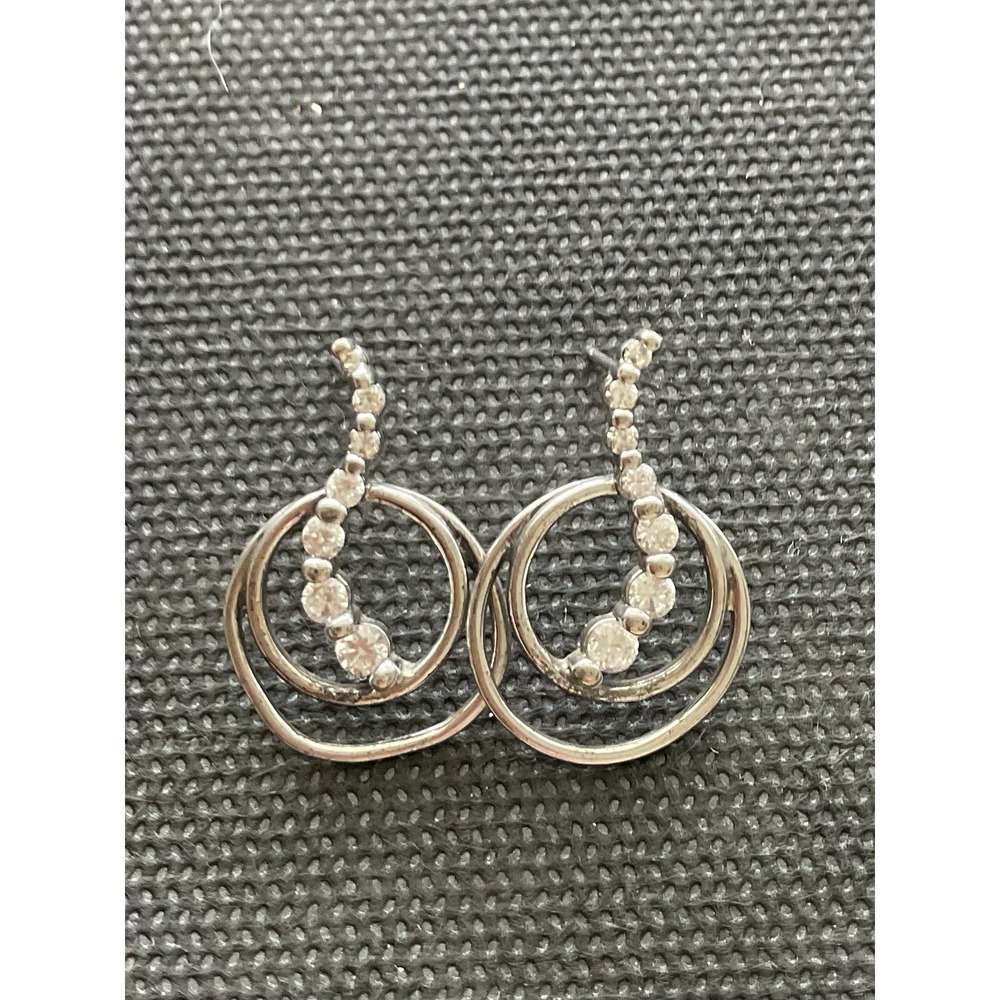 DL brand sterling silver 925 drop earrings Double Circle Clear Stone Vintage